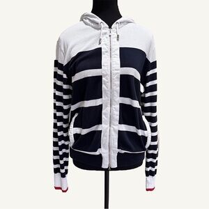 Paul & Shark Yachting Full Zip Hoodie XL Blue White Stripe Jeweled PS Luxury